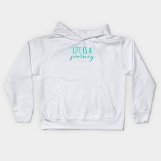 Life is a journey, teal world map Kids Hoodie